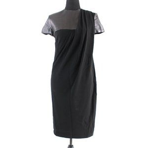 Alexander Wang Black Chiffon Leather Dress S NEW Short Sleeve Knee Length SAMPLE